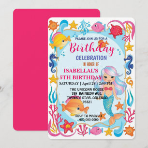 whimsical rainbow mermaid octopus star birthday pa save the date