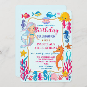 whimsical rainbow mermaid octopus star birthday save the date