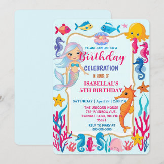 whimsical rainbow mermaid octopus star birthday save the date
