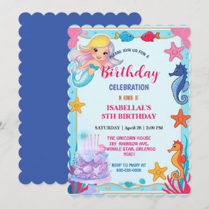 whimsical rainbow mermaid seahorse star birthday save the date