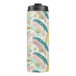 Whimsical Rainbow Pastel Abstract with Gold Stars Thermal Tumbler