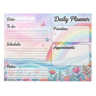 Whimsical Rainbow Pastel Watercolor Daily Planner Notepad