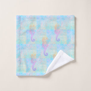 Whimsical Rainbow Pastels Sea Horse Wash Cloth