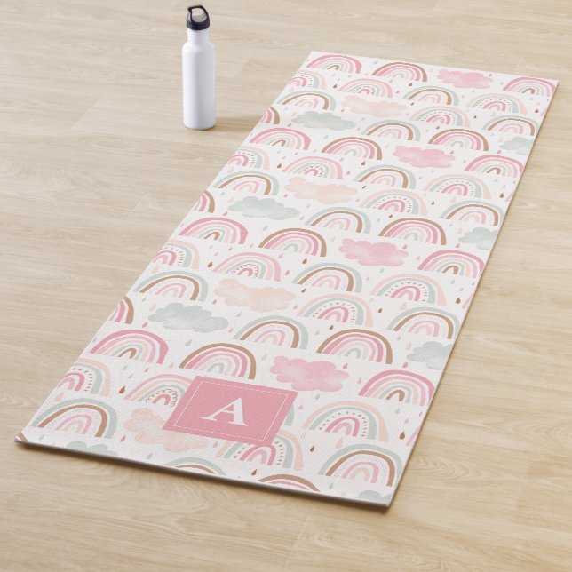 Whimsical Rainbow Pattern Monogram Yoga Mat (In Situ)