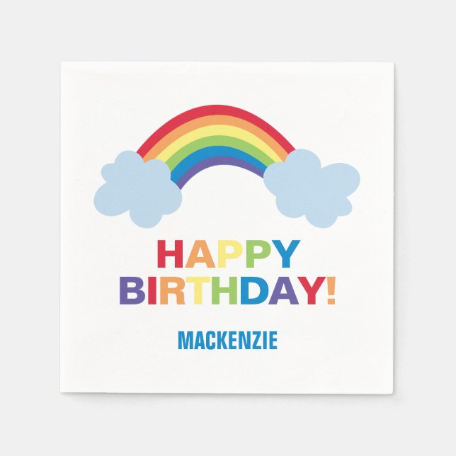 Whimsical Rainbow Personalised Birthday Napkins (Front)