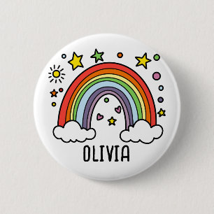 Whimsical Rainbow Personalised Girls 6 Cm Round Badge