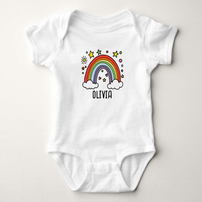 Whimsical Rainbow Personalised Name Design  Baby Bodysuit (Front)