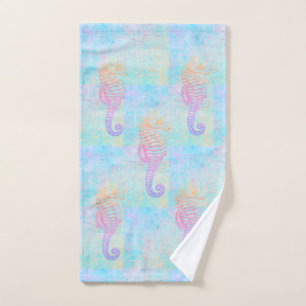 Whimsical Rainbow Sea Horse Hand Towel