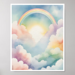Whimsical rainbow shape pastel sky fluffy clouds poster