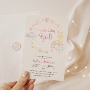 Whimsical Rainbow & Stars Baby Shower It's a Girl  Invitation