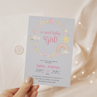 Whimsical Rainbow & Stars Baby Shower It's a Girl  Invitation