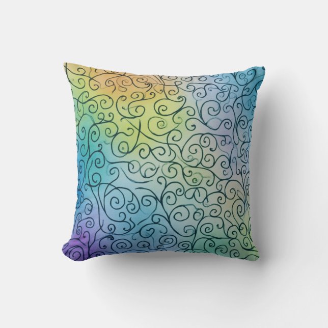 Whimsical Rainbow Swirl Pattern Abstract Colourful Cushion (Front)