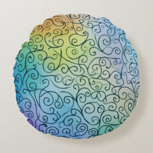 Whimsical Rainbow Swirl Pattern Abstract Colourful Round Cushion