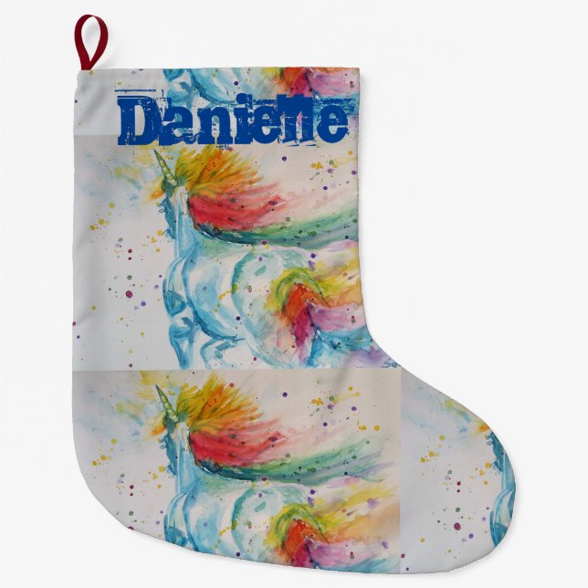 Whimsical Rainbow Unicorn Art Christmas Stocking (Front)