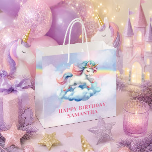 Whimsical Rainbow Unicorn Girl Birthday Gift Bag