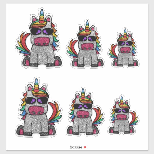 Whimsical Rainbow Unicorn Glitter Sparkly Sticker (Sheet)