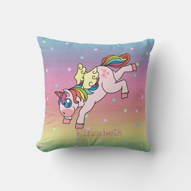 Whimsical Rainbow Unicorn, Ombre Cushion (Front)