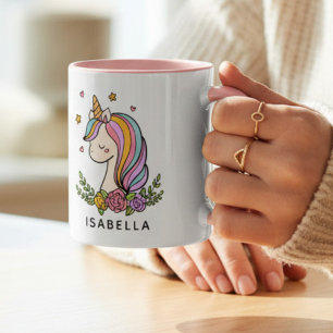 Whimsical Rainbow Unicorn Personalised Name Coffee Mug