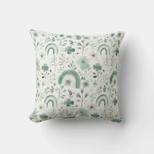 Whimsical Rainbows in Sage Cushion