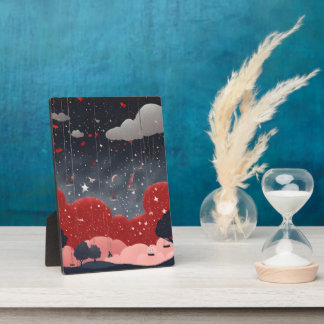 Whimsical Raining Stars Night Landscape AI art  Plaque