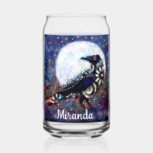 Whimsical Raven Moon Floral Abstract Personalised Can Glass