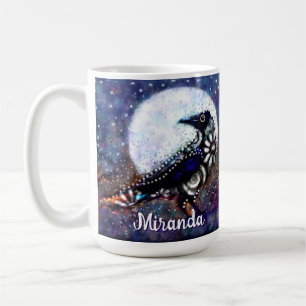 Whimsical Raven Moon Floral Abstract Personalised Coffee Mug