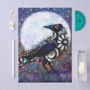 Whimsical Raven Moon Floral Black Decoupage Tissue Paper