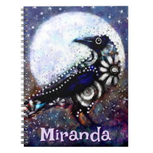 Whimsical Raven Moon Floral Black Personalised Notebook