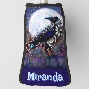 Whimsical Raven Moon Floral Personalised Golf Head Cover