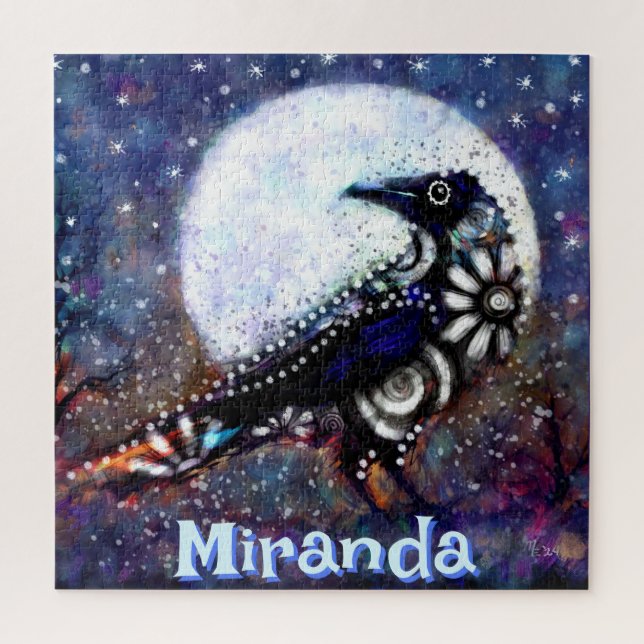 Whimsical Raven Moon Floral Personalised Jigsaw Puzzle (Vertical)