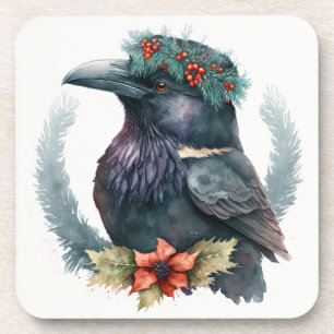 Whimsical Raven Winter Holidays/Christmas Coasters
