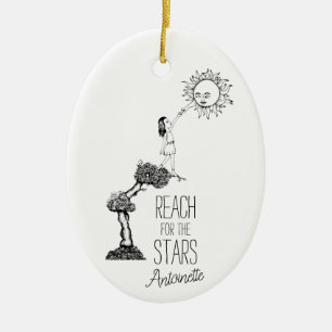 Whimsical Reach for the Stars Inspirational Quote Ceramic Ornament
