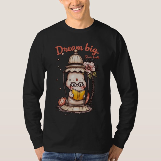 Whimsical Reading Buddha Lantern Design T-Shirt (Front)
