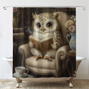 Whimsical Reading Owl Shower Curtain