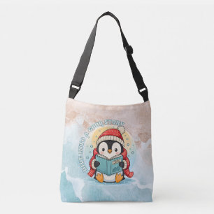 Whimsical Reading Penguin Artistic Cross-Body Bag