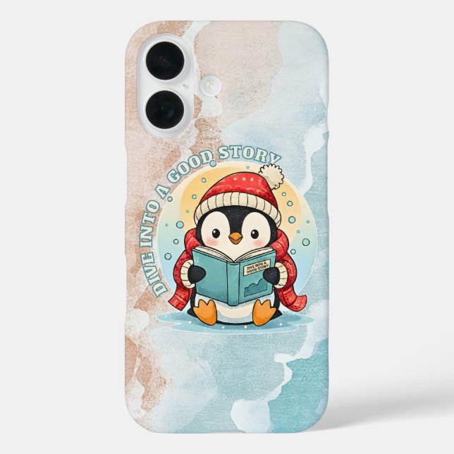 Whimsical Reading Penguin Bookish iPhone Case (Back)