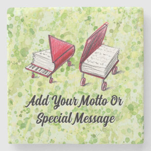 Whimsical Reads: Artistic Book Sketches On Lime Stone Coaster