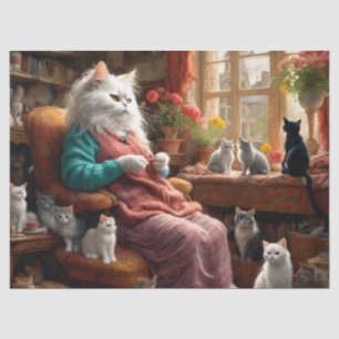 Whimsical Realistic Mama Cat & Kittens  Tissue Paper