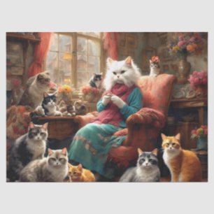Whimsical Realistic Mama Cat & Kittens  Tissue Paper