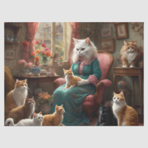 Whimsical Realistic Mama Cat & Kittens  Tissue Paper