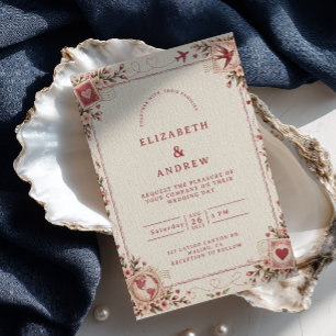 Whimsical Red Airmail Wedding Invitation