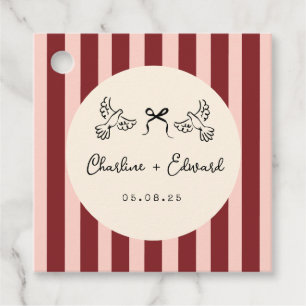 Whimsical Red and Blush Pink Striped Wedding  Favour Tags