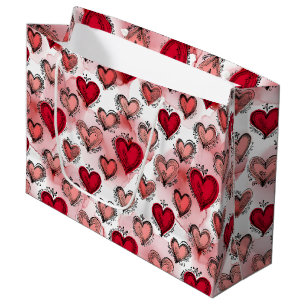 Whimsical Red and Pink Hearts Valentine's Large Gift Bag