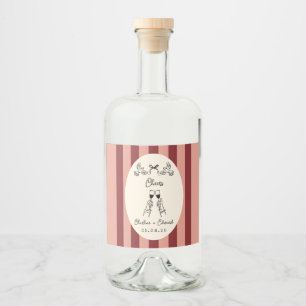 Whimsical Red and Pink Striped Wedding Liquor Bottle Label