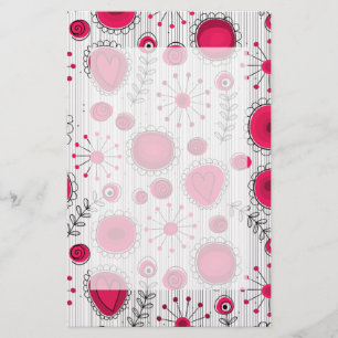 Whimsical red and white hearts and flowers floral stationery