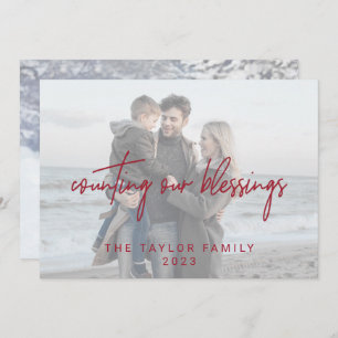 Whimsical Red Blessings 2 Horizontal Photos Holiday Card