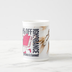 Whimsical Red Book Character Ignorance Banned Bone China Mug