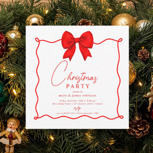 Whimsical Red Bow Christmas Holiday Party  Invitation