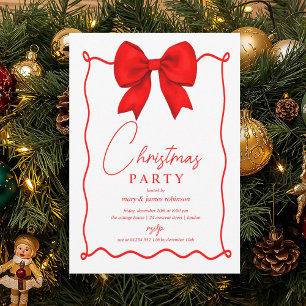 Whimsical Red Bow Christmas Holiday Party  Invitation