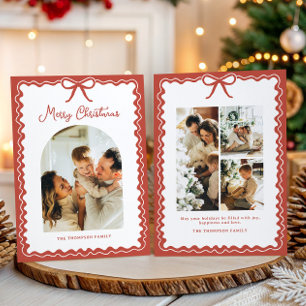 Whimsical Red Bow Christmas Photo Collage  Holiday Card